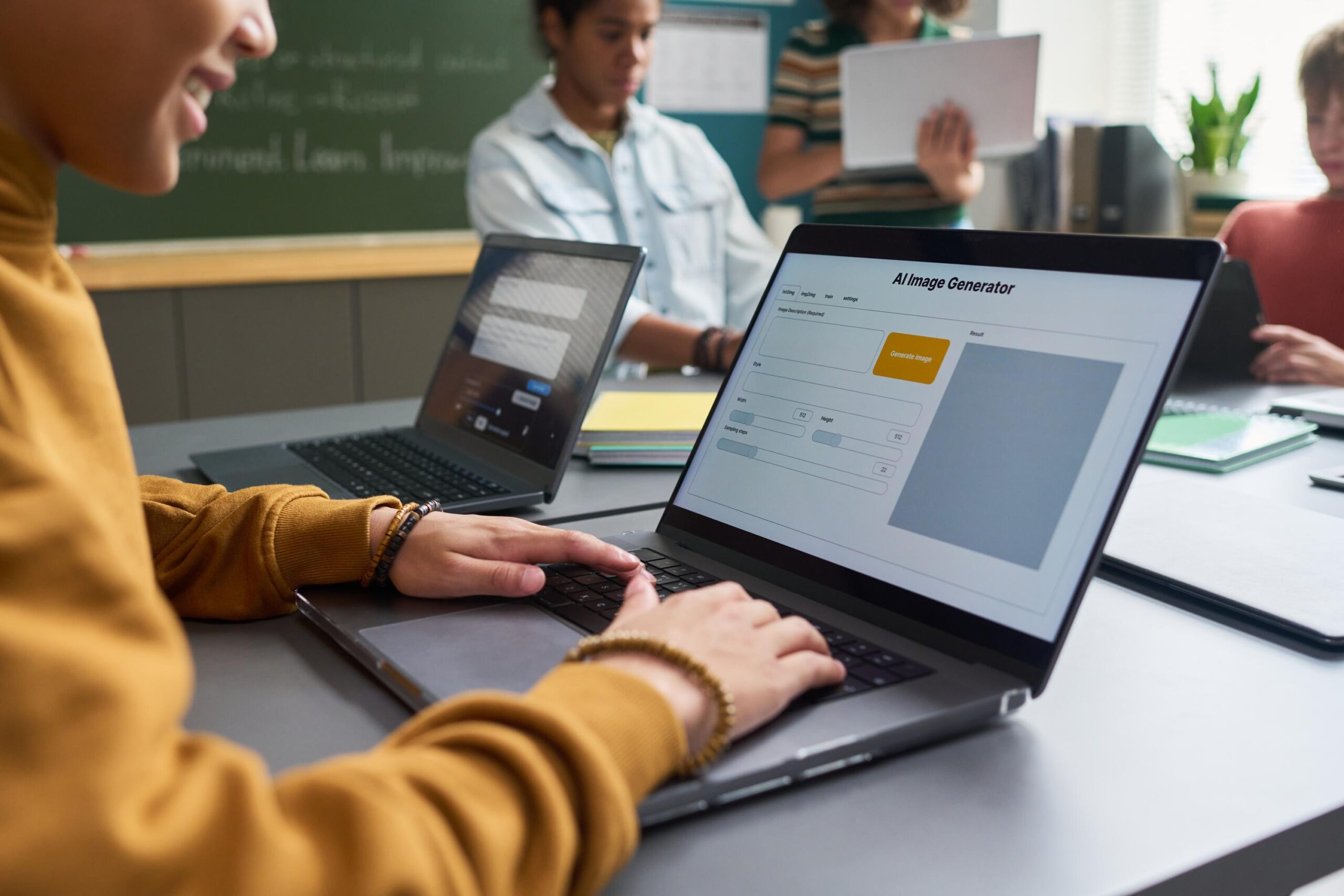 Person using laptop with AI image generator illustrating website optimization and SEO friction points.